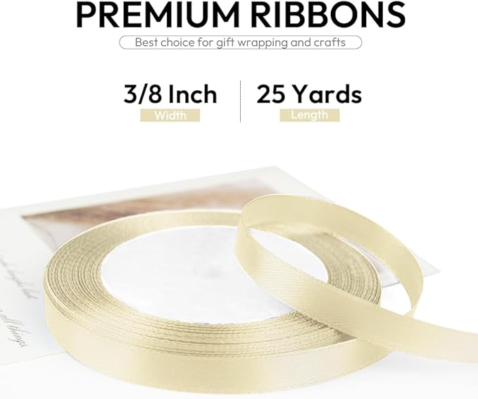3/8 Inch 25 Yards Satin Ribbon Ivory, Solid Color Fabric Ribbon - Image 2