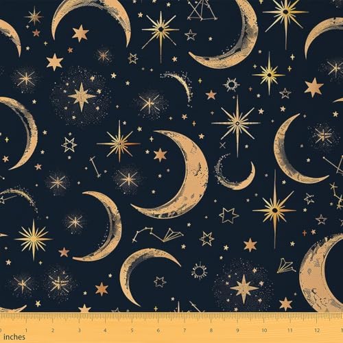 Stars Moon Fabric by The Yard,Boho Galaxy Constellation Soft Polyester No Stretch Fabric,Moon Sky Decorative Fabrics,Navy Crafts & Sewing Supplies DIY Fabrics,2 Yards,72" L x 59" W