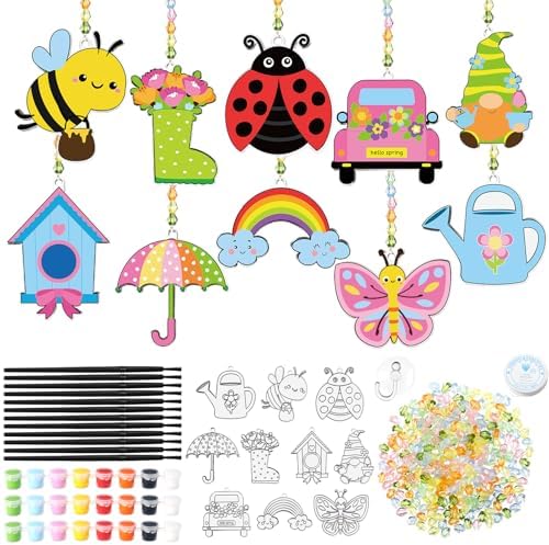 Dunzoom 30 Set Spring Craft Kit Suncatchers Kit DIY Flower Butterfly Suncatchers Kit Make Your Own Paint Sun Catcher Ornaments for Spring Window Art Craft Painting Activity