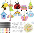 Dunzoom 30 Set Spring Craft Kit Suncatchers Kit DIY Flower Butterfly Suncatchers Kit Make Your Own Paint Sun Catcher Ornaments for Spring Window Art Craft Painting Activity