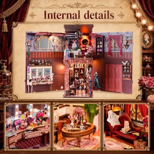 fifijoy DIY Book Nook Kit - Theatre Dressing Room DIY Miniature Dollhouse Booknook Kit for Adults, 3D Wooden Puzzle Bookend Bookshelf Insert Decor, Gift for Family, Friends (with White Light)