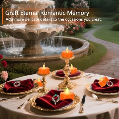 Tea Lights Battery Operated Candles LED Tea Lights Flameless Candles 200+ Hours Flickering Fake Tealights for Sweetest Day Wedding Home Decorations Party (Orange Base, 12 Pack)