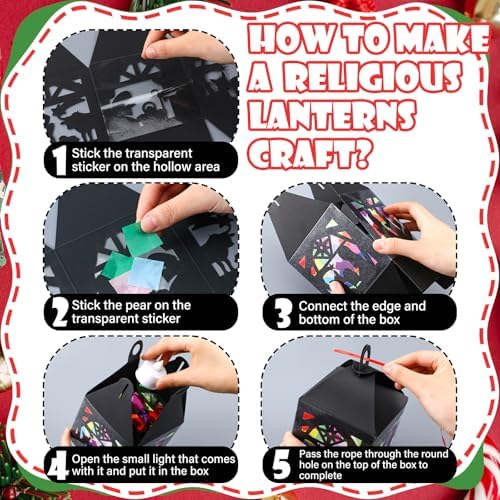 Simgoing 12 Sets Christmas Nativity Lantern Craft Kits with LED Candles