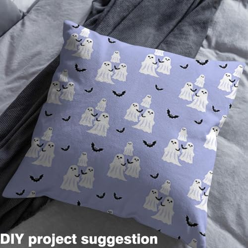 Feelyou Happy Halloween Soft Flannel Fabric by The Yard Kids 5 Yards Cute Ghost Black Bat Animal Upholstery Fabric for Boys Purple Spooky Trick or Treat for Home DIY Projects, Indoor Decor