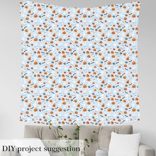 jejeloiu Happy Halloween Fabric by The Yard Pumpkin Upholstery Fabric for Chairs Funny Ghost Printed Waterproof Indoor Outdoor Decor for DIY Sewing Craft Projects 3 Yards