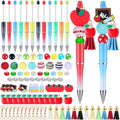 Jutom 12 Pcs Teacher Beadable Pens with 50 Colorful Beads 12 Tassels 12 Pendants Silicone Focal Bead for DIY Making Kit Pens Back to School End of The Year Office Teacher Christmas Appreciation Gift