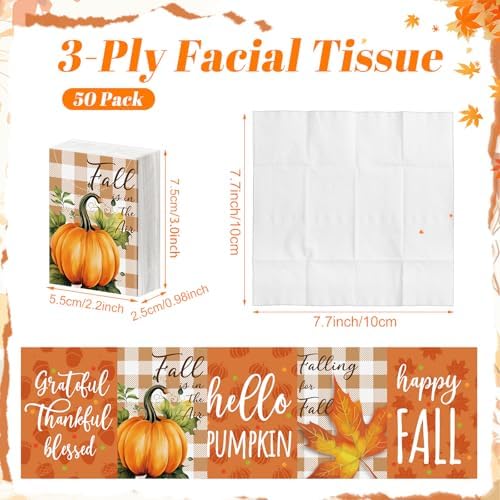 Outus 50 Pack Fall Autumn Thanksgiving Pocket Tissues Travel Size