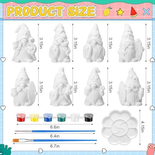 8 Pcs Gnome Ceramics to Paint Summer DIY Unpainted Kit