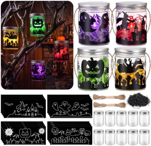 24 Sets Halloween Crafts Kits DIY Haunted Plastic Mason Jar