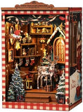 DIY Mini Book Nook Kit, Snow Realm Wei Pavilion 3D Wooden Puzzle with LED Lights, Christmas Themed Bookshelf Decor, 161 Pcs Adult Craft Model for Home & Gift