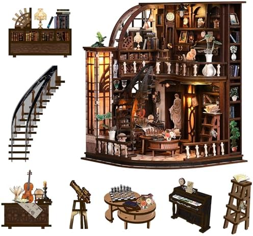 Roroom DIY Miniature House Kit, Vintage Scholar Library Book Nook Kit