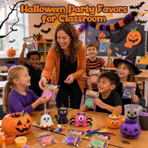 24 Packs Halloween Goodie Bag Stuffers DIY Monster Air Dry Clay Crafts Kits