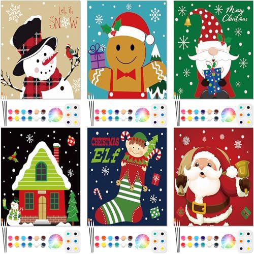 Dinifee 6 Pack Pre Drawn Canvas for Painting Pre Printed Canvas Kit 8 x 10 Inch Stretched Cotton Paint and Sip Set for Adults Couple Party Graduation Summer Date Night(Santa Blessing)
