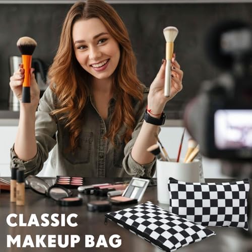 Eccliy 20 Pcs Checkered Makeup Bag Checkered Cosmetic Bag Canvas Gifts Accessories for Women Toiletry Pouch with Zipper Gift Bags for Team Party
