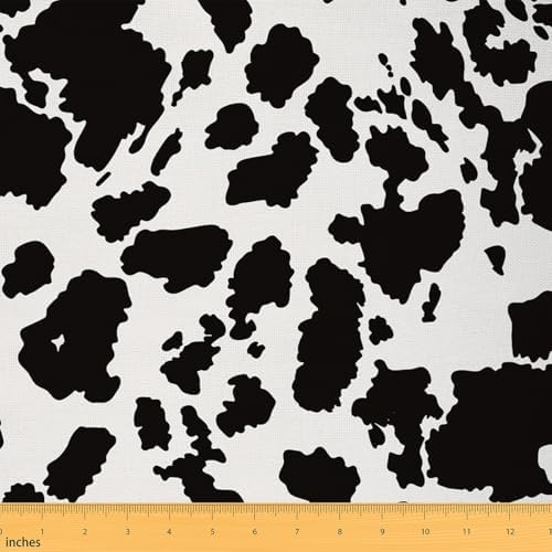 Feelyou Cow Fur Fabric By The Yard,Cowhide Upholstery Fabric for Chairs,Farmhouse Western Farm Animal Skin Decorative Soft Flannel, 10 Yards, Black White