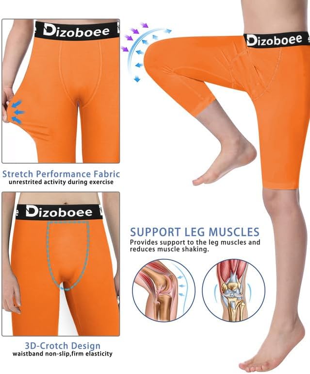 Youth Boys Compression Pants One Leg 3/4 Athletic Leggings for Sports Kids Basketball Tights Football Baseball Pants