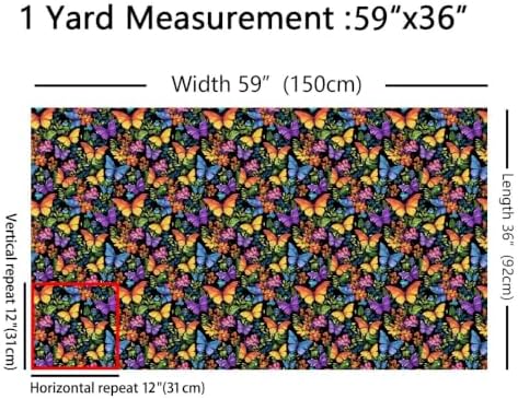 Butterfly Upholstery Fabric for Chairs Rainbow Butterflies Fabric by The Yard 72"x63", Aesthetic Flowers Rustic Dreamy Bugs Country Animal Outdoor Fabric