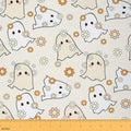 Jejeloiu Happy Halloween Fabric by The Yard Kawaii Ghost Printed Upholstery Fabric Yellow Ghost Floral Waterproof Indoor Outdoor Decor for DIY Sewing Craft Projects 1 Yard