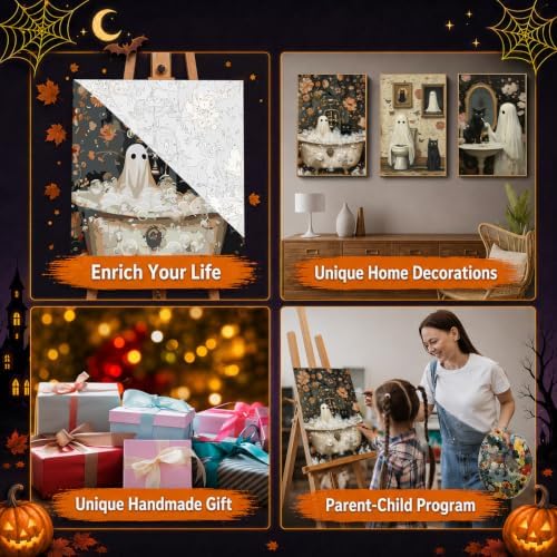 Mandun Halloween Paint by Numbers Kit for Adults, 3 Pack, 7.8x11.8 inch
