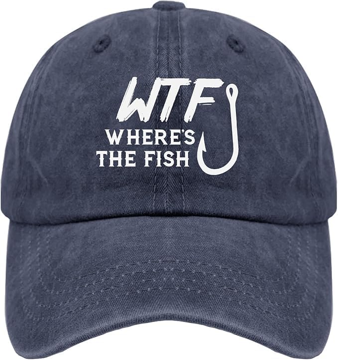 WTF Where's The Fish caps Funny Vintage Cotton Washed Baseball Caps Adjustable Low Profile Dad Hat