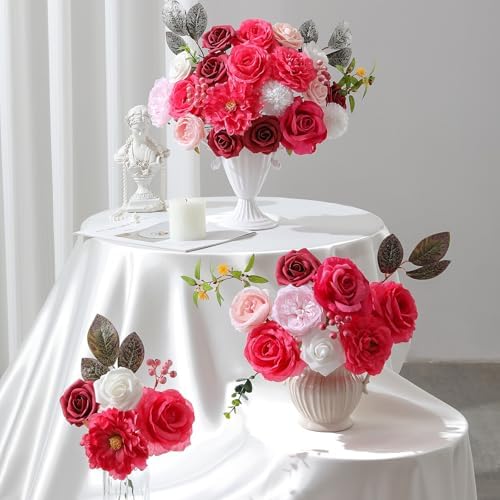 Floweroyal Artificial Flowers Fake Rose Flowers Dahlia with Stems for DIY Wedding Bridal Bouquets, Baby Shower, Floral Arrangement, Table Centerpieces, Home Decorations