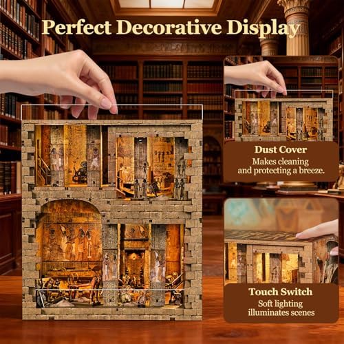 fifijoy Book Nook Kit - Egyptian Pharaohs Tomb DIY Miniature House Kit for Adults and Teens, Dollhouse BookNook Tiny House, Bookshelf Decor 3D Wooden Puzzle, Unique Gifts for Family and Friends