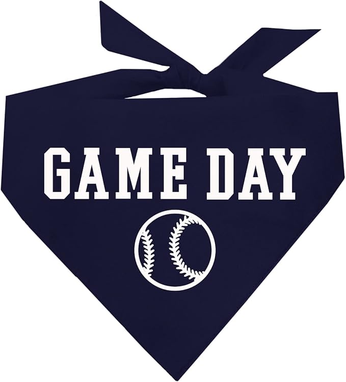 Game Day Dog Bandana | 100% Cotton Adjustable Triangle | Made in USA | Baseball| Sports | Biggest Fan | Game Day | Navy, X-Small (1054)