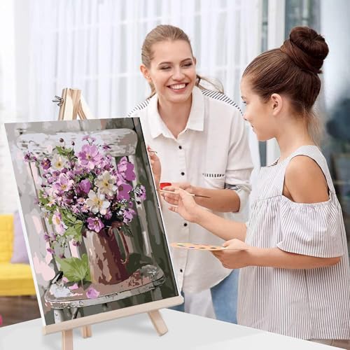MIRCVSH Paint by Numbers for Adults Framed,Flowers DIY Oil Painting by Numbers on Canvas with Easel,Paint by Numbers Kits with Frame and Color Box Packaging12x16 Inch