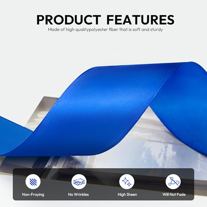 1-1/2 Inch 100 Yards Satin Ribbon Royal Blue, Solid Color Fabric Ribbon - Image 3