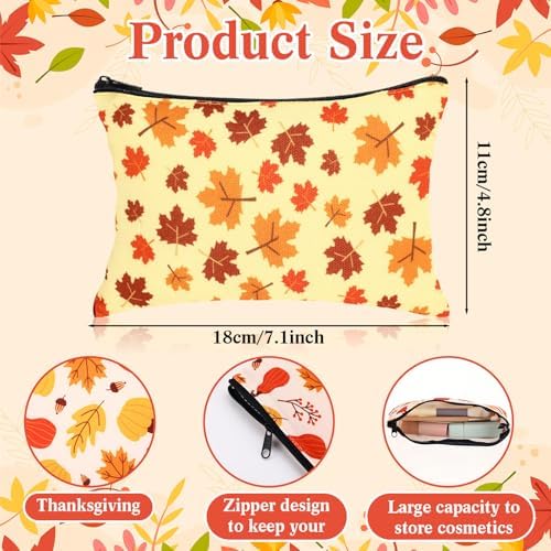 Meanplan 24 Pcs Fall Makeup Bags Gift, Thanksgiving Day Cosmetic Bag Bulk