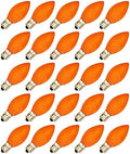 Creative Hobbies® Box of 25 Light Bulbs, Ceramic Opaque Orange, Steady Burning, 7 Watt Incandescent, C7 Candelabra Base - Great for Christmas Strings and Halloween