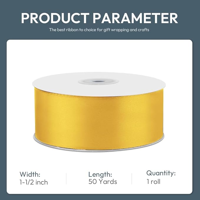 KMER LIFE 1-1/2" Wide x 50 Yards Yellow Satin Ribbon - Image 2