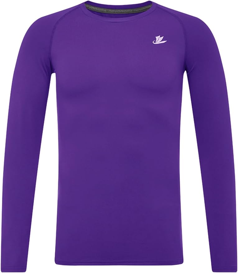 DEVOROPA Youth Boys Compression Shirt Long/Short Sleeve Football Baseball Undershirt Quick Dry Kids Sports Baselayer Crewneck