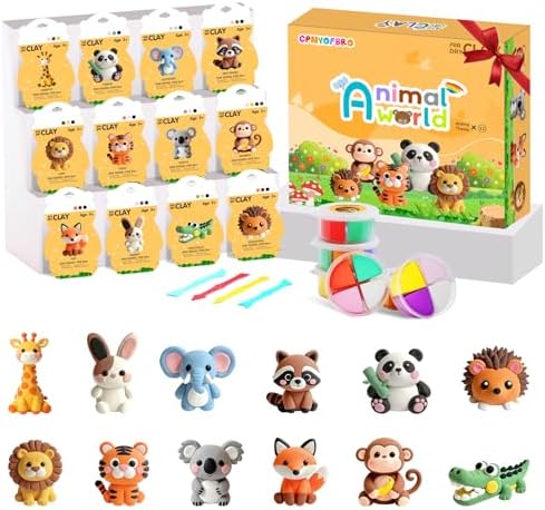 Air Dry Clay Kit - 12 Animal Modeling Clay for Kids, Complete DIY Clay Craft Set with Sculpting Tools & Step-by-Step Tutorials, Ultra Soft & Non-Sticky Clay, Children's Day Gift Ideas