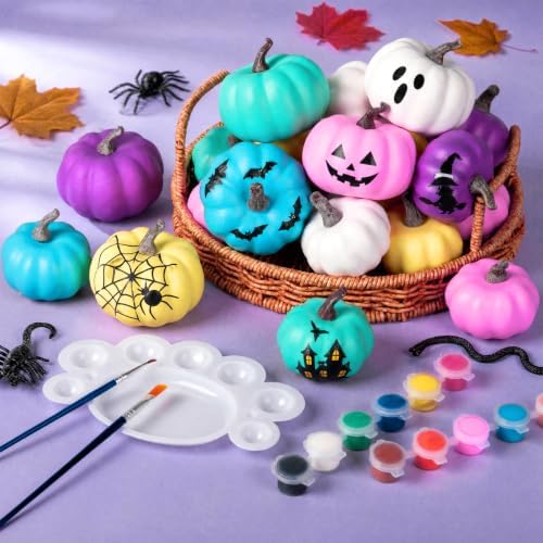 28 Pcs DIY Pumpkin Painting Kit for Fall Halloween 24 Foam Pumpkins Crafts