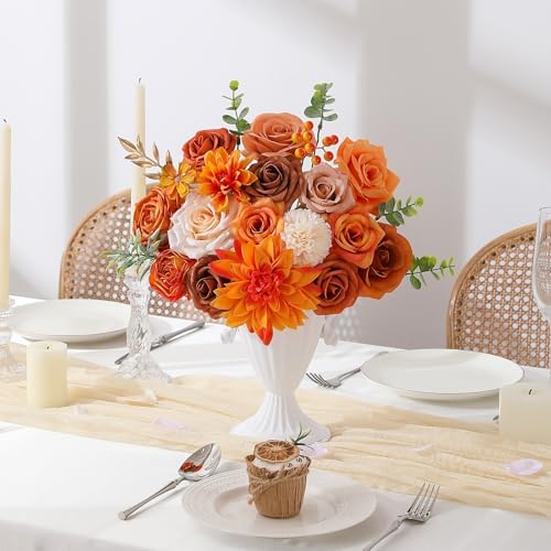 Floweroyal Artificial Flowers Fake Rose Flowers Dahlia with Stems for DIY Wedding Bridal Bouquets, Baby Shower, Floral Arrangement, Table Centerpieces, Home Decorations