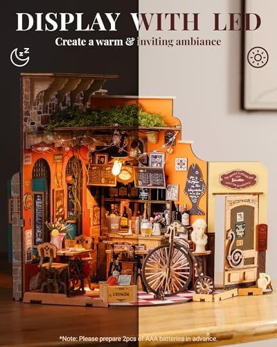 Rolife DIY Miniature House Kit Cheers Bar Dining, 3D Book Nook Bookshelf Decor for Adults, Mini Model House Kits, DIY Crafts Kit Halloween for Adults (Cheers Bar Dining)