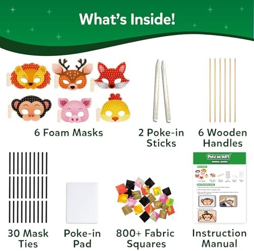 Skillmatics Poke-in Art – Animal Masks, Wood Craft Kit, Gift for Kids