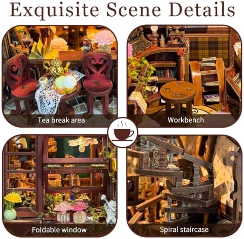 Miniature House Kit Vintage 3D Wooden Puzzles Bookshelf Decor