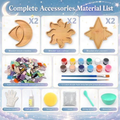 luperasol 6 Sets Coasters DIY Mosaic Tiles, Mixed Color, Boho Styles