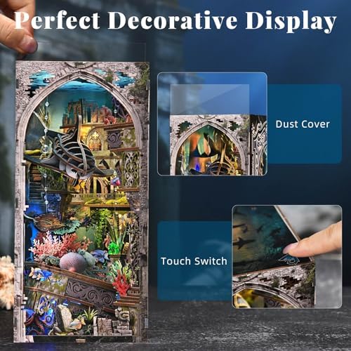 fifijoy Book Nook Kit - DIY Miniature Dollhouse for Adults and Teens, Creative Bookshelf Decor 3D Wooden Puzzle Bookend with LED Light, Unique Gift for Family and Friends (Lost City of Atlantis)