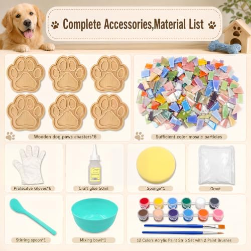 luperasol DIY Dog Paw Mosaic Tiles for Crafts, Mixed Color, 6 PCS
