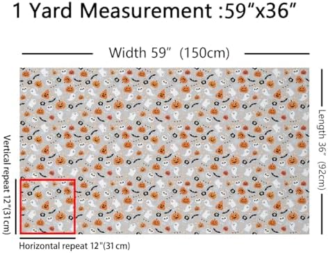 jejeloiu Happy Halloween Fabric by The Yard Pumpkin Upholstery Fabric Funny Ghost Printed Waterproof Indoor Outdoor Decor for DIY Sewing Craft Projects 2 Yards