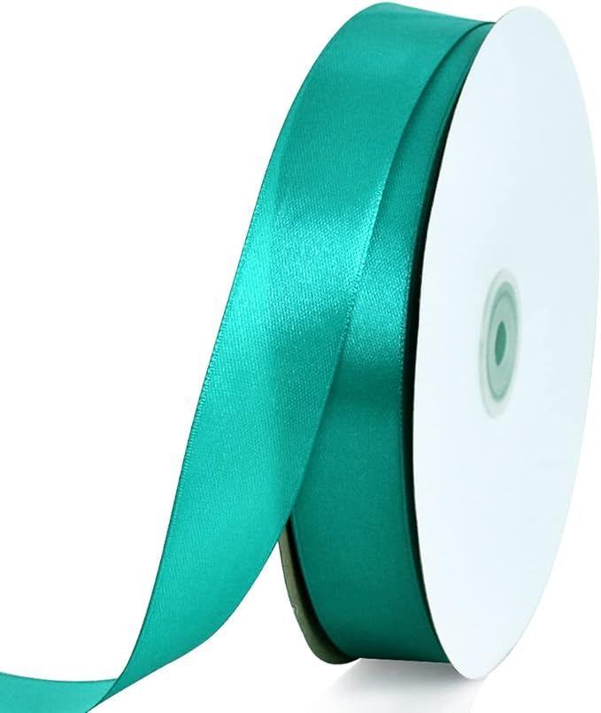 TONIFUL 1 Inch x 100yds Aqua Teal Blue Satin Ribbon, Thin Solid Color Satin by TONIFUL