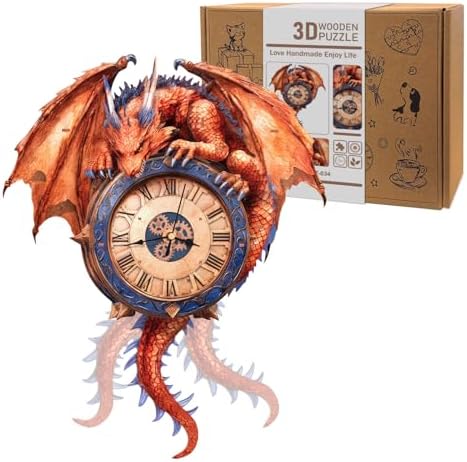 3D Puzzles for Adults Wooden Fire Dragon Puzzle Clock Adult Crafts