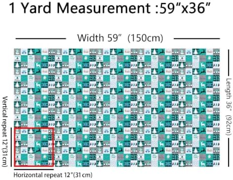 Cartoon Snowman Upholstery Fabric Turquoise Buffalo Plaid Christmas Decorations Santa Claus Outdoor Fabric by The Yard 181"x63", Christmas Gnome Xmas Snowflake Elk Deer Landscape Fabric
