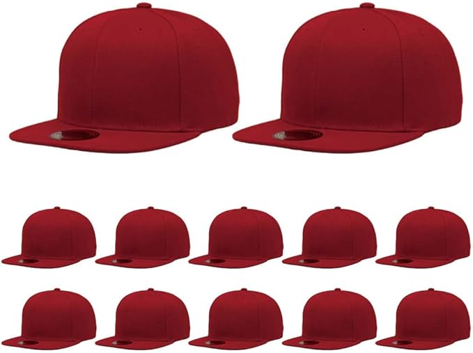 ZH Plain Flat Brim Snapback Baseball Caps Adjustable Blank Baseball Caps Wholesale 12 Pack
