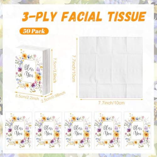 Outus 50 Pack Floral Bless You Christian Pocket Tissues, 400 Sheet Total