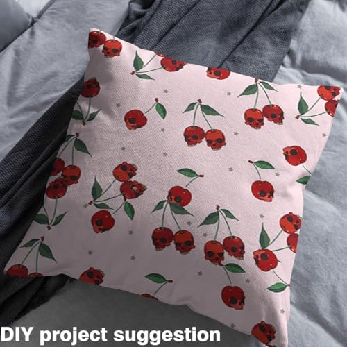 Feelyou Halloween Theme Soft Flannel Fabric by The Yard 5 Yards Kids Skull Pattern Upholstery Fabric for Boys Girls Red Cherry-Shaped Skull Bones Print for Home DIY Projects, Indoor Decor