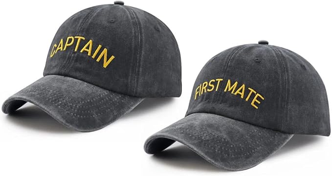 Captain & First Mate Hats for Men Women, 2 Piece Matching Mr and Mrs Boating Baseball Caps